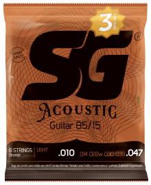 Encordoamento Para Violao Aco 010 Bronze 85 15 SG Triple Pack com 3 jogos