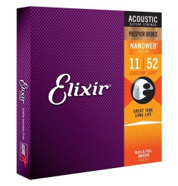 Encordoamento para Violo Aco 011 Phosphor Bronze Custom Light 16027 NanoWeb Elixir