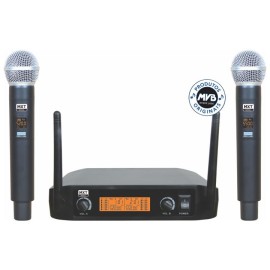 Microfone sem fio de bastão duplo MXT UHF-520M com 96 canais base com display