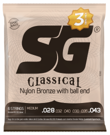 Encordoamento Para Violao Nylon 028 Bronze 65 35 Prata Tenso Media SG Triple Pack com 3 jogos