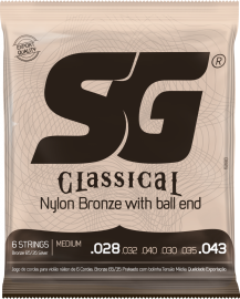 Encordoamento Para Violao Nylon 028 Bronze 65 35 Prata Medium SG com bolinha