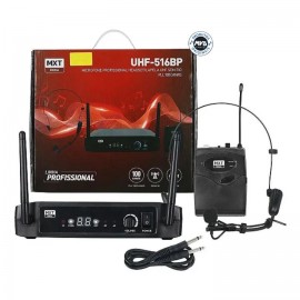 Microfone sem Fio Headset MXT UHF-516BP Auricular Lapela 100 Canais